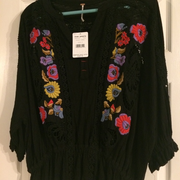New Free People Serafina Embroidered Top Sz S - Picture 1 of 5